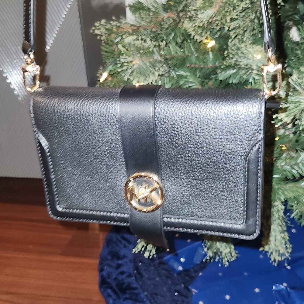 Michael Kors Black Crossbody Bag with Gold Accents